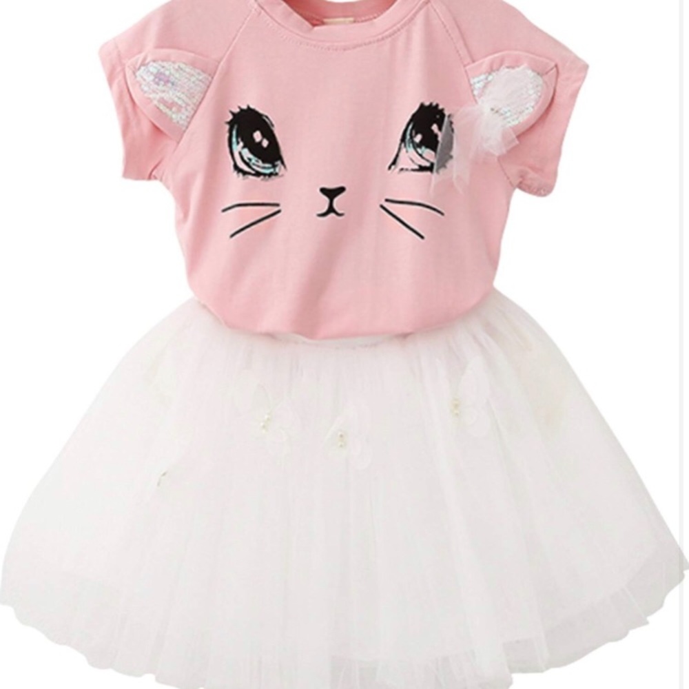 Kids Girls Cute Cat Pattern tutu set